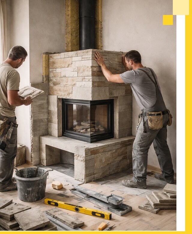 Угловые камины под ключ проект, монтаж и отделка в Керчи