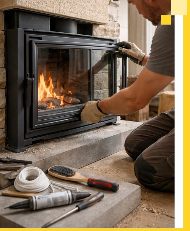 Производство, монтаж и доставка каминов со стеклом в Керчи