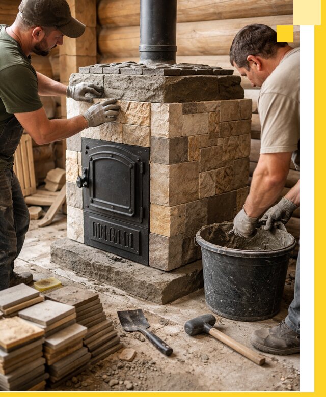 Облицовка банной печи под ключ в Керчи: камень и плитка