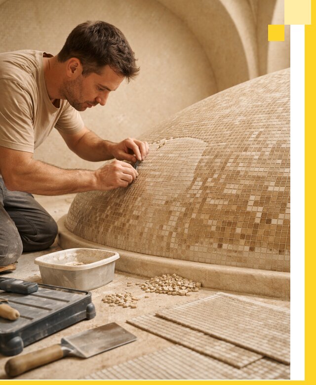 Профессиональная укладка мозаики для хамама под ключ в Керчи