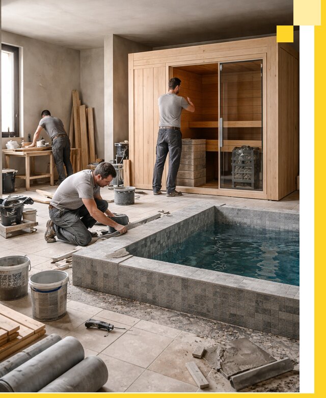 SPA зоны под ключ с бассейном сауной и печью в Керчи